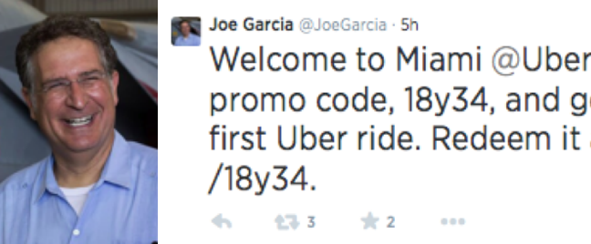 Joe Garcia endorses illegal UBER ride share service