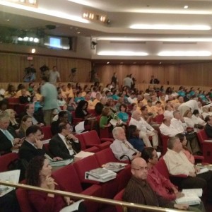 The Commission chambers was packed for Tuesday's meeting. Yellow t-shirts = firefighters. Blue t-shirts = librarians and friends.