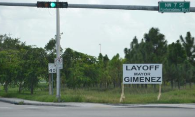 Layoff Mayor Gimenez signs pop up before recall