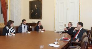 Annette Taddeo an unidentified male and Yoani Sanchez meet with Sen. Bob Menendez and Marco Rubio