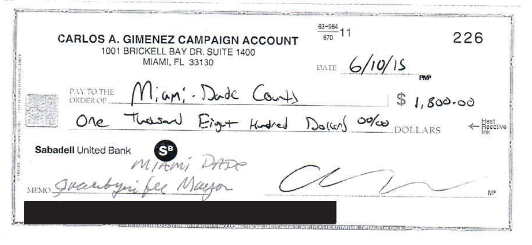 Carlos Gimenez submits late night campaign check (10:20 pm)