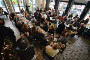 Packed house at a Tuesday Morning Breakfast Club meeting at David's Cafe for Levine's first campaign in 2013