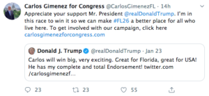 Carlos Gimenez Donald Trum Congressional distrit 26