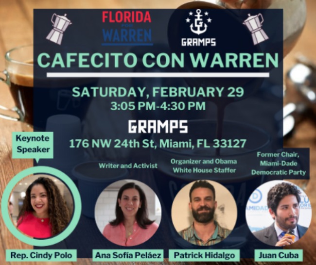 State Rep. Cindy Polo joins Elizabeth Warren campaign crew for cafecito chat