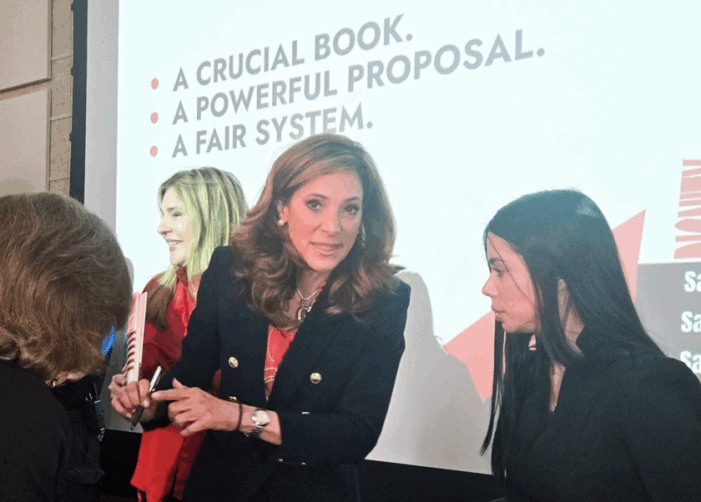 Rep. Maria Elvira Salazar signs books, dodges questions, and sells “Dignity”